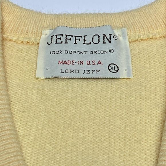 Vintage Jefflon Lord Jeff V-Neck Pullover Sweater Men's XL Yellow Orlon Acrylic - Picture 7 of 8